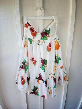 Urban Outfitters Summer in Italy White Fruit Print Strapless Mini Dress Size Sm